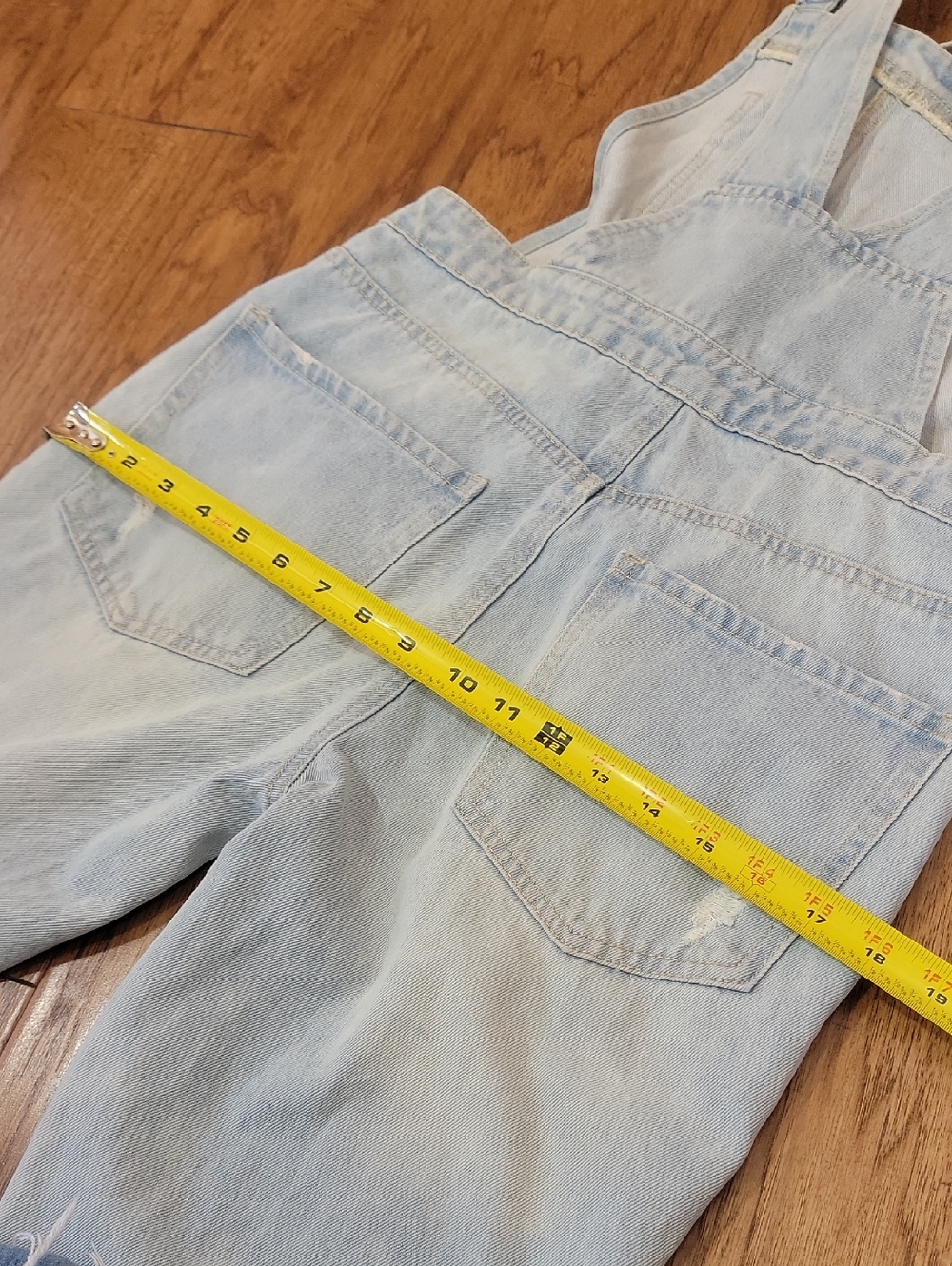 Light Wash Distressed Denim Overalls - Picture 14 of 15